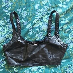 AS by DF Black Leather Crop Top